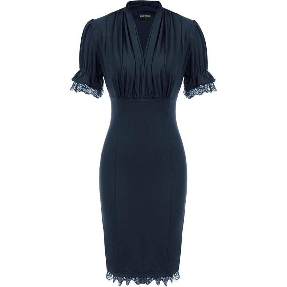 Scarlet Darkness Puff Sleeve Bodycon Dress Medium Black Lace Trim Gothic Retro